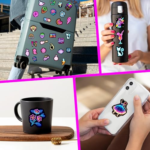 140 Pcs Cool Neon Stickers for Water Bottle, Waterproof Vinyl Laptop Decals, Teens Adults Phone Case Skateboard Luggage Scrapbook Mug DIY Decor - color: Non-luminescent-446ksxx-318ksxx