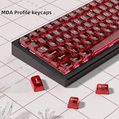 dagaladoo Clear keycaps,Transparent Keyboard keycaps,Jelly Key caps Set,Shine Through keycap，MDA Profile Keyboard caps for Mx Switches Mechanical Keyboard(Dark Red) - color: Dark Red