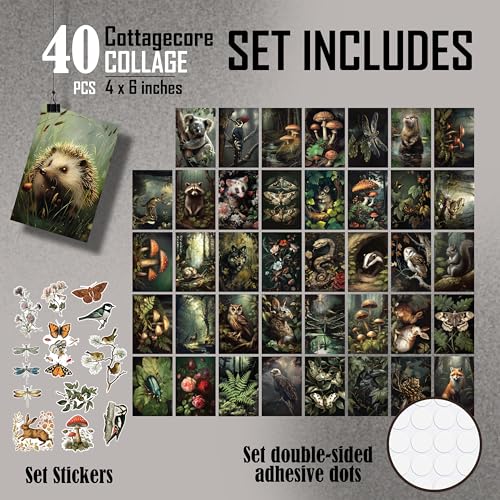 97 Decor Dark Cottagecore Room Decor Aesthetic - 40 Pcs Cottage Core Wall Decorations, Vintage Botanical Wall Art Prints, Nature Photo Collage Kit Mushroom Poster Animal Pictures for Bedroom - color: Cottagecore Collage, size: UNFRAMED
