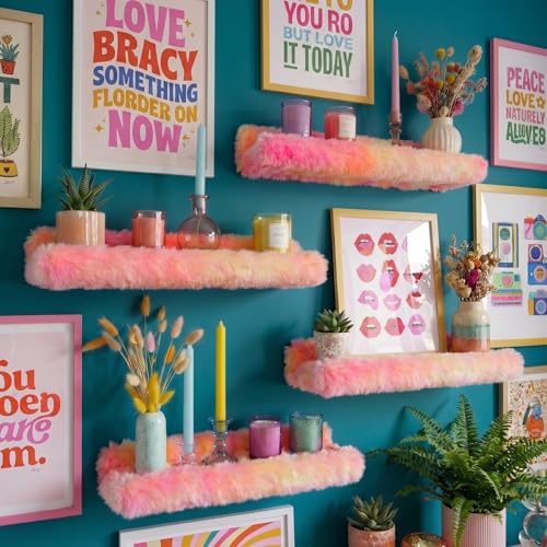 Fuzzy Orange Nail Polish Rack Wall Mounted Makeup Organizer, Soft Plush Decorative Floating Shelf for Lipstick, Skincare, Collectibles, Playful Room Decor for Girls, Vanity Storage for Bedroom Salon - color: Orange