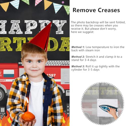 YongFoto Fire Dept Fireman Theme Happy Birthday Backdrop 6x4ft Fire Truck Firefighter Night Skyscraper City Downtown Photography Background Baby Shower Kids Birthday Party Banner Photoshoot Props - color: Style 1, size: 6x4ft