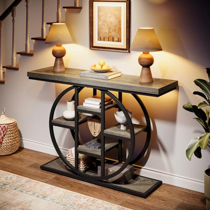 Celaform 41" Console Table, 4-Tier Entryway Table with Circle Base, Industrial Narrow Wood Sofa Accent Tables with Storage Shelves for Living Room, Hallway, Foyer (Grey) - color: Grey