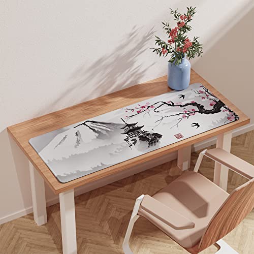 ETZ Japanese Cherry Blossom Mouse Pad (31.5 × 11.8 × 0.12 inch) Extended Large Mouse Mat Desk Pad, Stitched Edges Mousepad,Non-Slip Rubber Base,Gaming Mouse Pad,Office & Home. - color: Ink Mouse Pad - 1