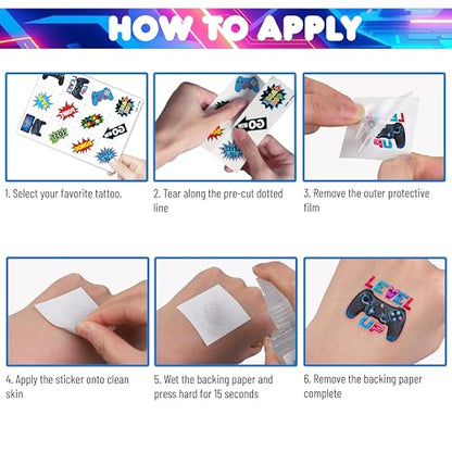 60 PCS Video Game Pre-Cut Temporary Tattoos Themed for Kids Birthday Party | Decorations Supplies Favors Decor Super Cute Tattoo Stickers 5 Sheets Gifts for Boys Girls Games Classroom Rewards Carnival