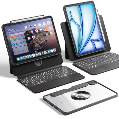 Keyboard Case for iPad Air 13"(M3 2025/M2 2024)& Pro 12.9" (6th/5th/4th/3rd Gen)- Height Adjustable, Multi-Touch Trackpad, 360° Rotatable, Magnetic Detachable Clear Back,7-Color Backlit, Black - color: Black, size: Air 13" (M3/M2)/ Pro12.9" (3-6 Gen).