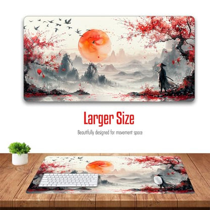 Large Japanese Gaming Mouse Pad, White and Red, Premium Non-Slip Anime Desk Pad for Office, Extended XL XXL Mouse Mat and Laptop Pad, Waterproof and Stiched Edges 31.5 x 15.7 in (sam1) - color: White, Red