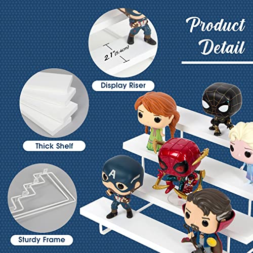 JACKCUBE Design Riser Display Shelf Stand, 4 Tier White Display Step for Amibo Funko POP Figures, Perfume, Nail Polish, Shot Glasses, Collectibles Organizer Wooden Stand Shelf for Decoration- MK921A