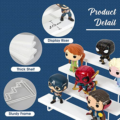 JACKCUBE Design Riser Display Shelf Stand, 4 Tier White Display Step for Amibo Funko POP Figures, Perfume, Nail Polish, Shot Glasses, Collectibles Organizer Wooden Stand Shelf for Decoration- MK921A