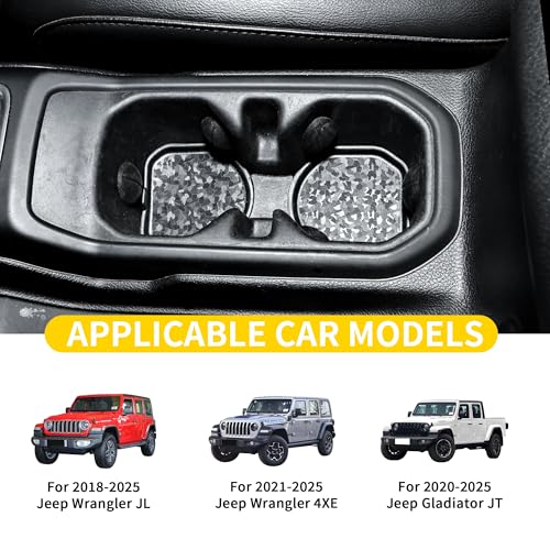 Cup Holder Inserts Coaster Compatible with Jeep Wrangler JL 4XE Gladiator JT 2018-2026 Accessories, Center Console Cupholder Pad, Non-Slip Drink Liner, Original Design, TPE, 2-Pcs Front Only - size: 2 Pack for JL Front
