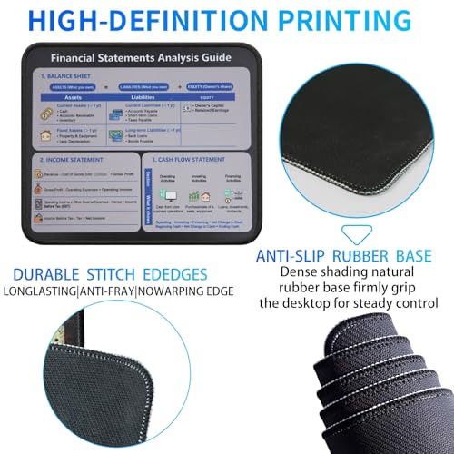 Accounting Financial Statement Mouse Pad, Balance Sheet Income Statement Cash Flow Cheat Sheet Desk Mat, Non-Slip Smooth Mousepad for Accountants CPA Bookkeepers - color: Financial Statements