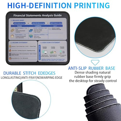 Accounting Financial Statement Mouse Pad, Balance Sheet Income Statement Cash Flow Cheat Sheet Desk Mat, Non-Slip Smooth Mousepad for Accountants CPA Bookkeepers - color: Financial Statements