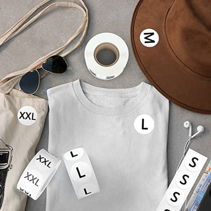 3500 PCS Clothing Size Stickers Labels 7/8" Round Self Adhesive Size Stickers for Clothing T Shirts Retail, 7 Sizes (XS, S, M, L, XL, XXL, XXXL) - color: Size - Black
