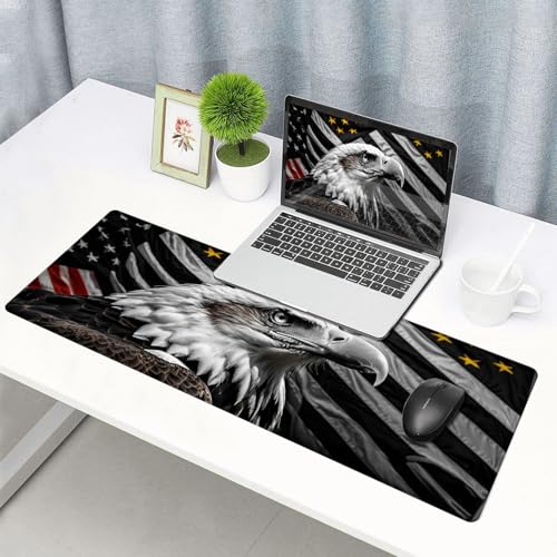 Large Gaming Mouse pad,Black and White Eagle Flag Tempered Glass Back Anti Slip Rubber Base Mouse pad, Suitable for Computer, Laptop, Office Desk Accessories - color: Black and White Eagle Flag Tempered Glass Back