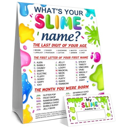 Birthday Party Activity Card Set, Fun Theme Party Decor with Name Sign and Decorative Stickers, Guest Interaction Table Decor for Adult Birthday Celebrations - style: Slimes