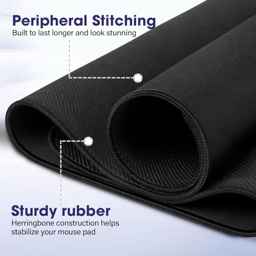 Professional Extended Gaming Mouse Pad - 31.5" x 15.7" Large Desk Mat with Stitched Edges, Waterproof Coating Non-Slip Rubber Base for Gamers Esports Pros Office Home, Black