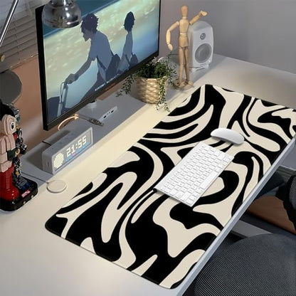 iCasso Desk Mat, XXL Large Gaming Mouse Pad, Anti-Slip Rubber Base Mousepad with Stitched Edges, Keyboard Mouse Mat Big Desk Pad for Work, Game, Office, Home, Zebra Black - color: Black Topographic