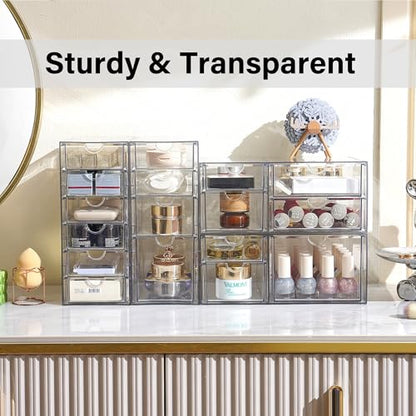 Prsildan 17 Drawers Teacher Toolbox Office Supply Organizer, Set of 4 | Clear Acrylic, Pull Out, Craft Desk Art Supply Accessories Vanity Countertop Bathroom Kitchen Cabinet Makeup Storage - style: 17 Drawers