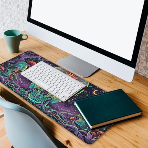 Psychedelic Skull Gaming Mouse Pad Neon Trippy Art Large Desk Mat Extended Large Laptop Keyboard Non-Slip Rubber Base with Stitched Edges for Home Office Computer Keyboard Laptop 31.5"x11.8" - color: Psychedelic Skull