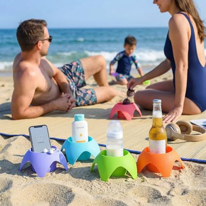 Uarzt Beach Cup Holders for Sand (7 Pack) | Beach Vacation Essentials Drink Holders, Sand Coasters for Drinks & Phones, Portable Beach Accessories Must Haves for Women, Family Travel & Summer Gifts