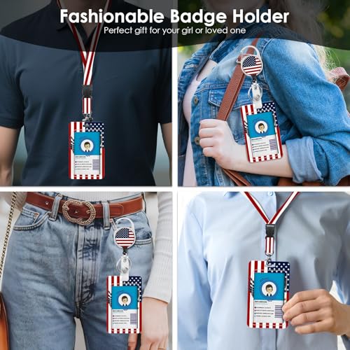 Unitedstates Flag Lanyards ID Badge, American Flag ID Badge Holder with Retractable Reel Clip and Keychain, Vertical Heavy Duty Identity Badge Cover Case Protector for Teacher Nurse Women Man - color: Nationalflag-red