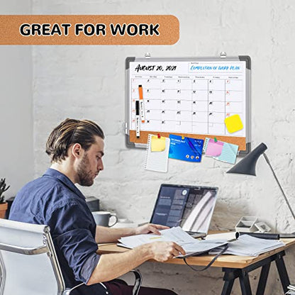 Monthly Calendar Whiteboard for Wall, 17x13 Inches Dry Erase Board with Cork Board Combo, Small Magnetic White Board, Double-Sided Hanging Portable Board for Office School Home Kitchen Planner Memo - style: Whiteboard 17x13 Silver