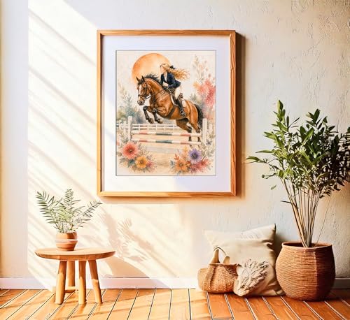 Inspirational Watercolor Jumping Horse Equestrian Quote Art Print for Girl's Bedroom Empowerment, Riding School Locker Team Gym Study Desk Wall Art, Sibling Grandparent Young Jumper Rider Team Captain Coach Parent Birthday Graduation Gifts - 8x10 Unframed
