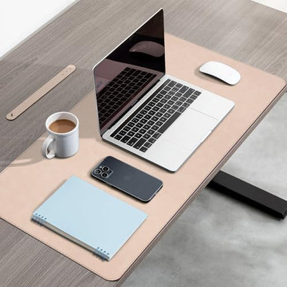 Large Gaming Desk Pad with Stitched Edges - 2mm Thickness Leather Mouse Mat, Non-Slip Base Desk Mat for Office/Home 31.5"x 15.7" L Beige - color: Beige, size: 31.5" x 15.7"