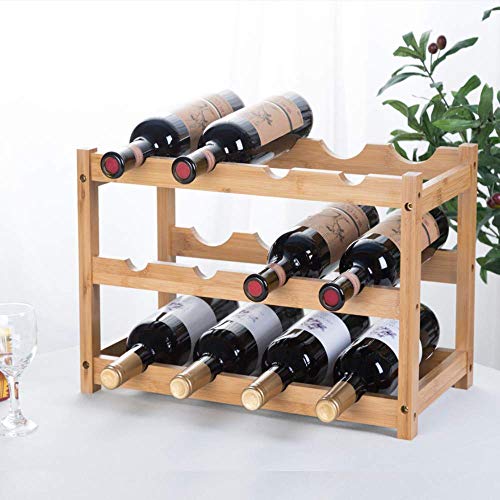 Wine Rack, Natural Bamboo Storage Rack Freestanding Countertop Stackable Display Shelf Wine Bottle Holder (3-Tiers 12-Bottles) - size: 3-Tiers 12-Bottles