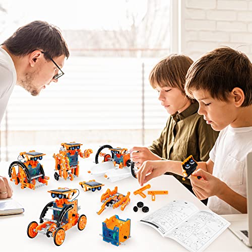 STEM 13-in-1 Education Solar Robot Toys for Age 8-12, DIY Building Science Experiment Robots Kit Birthday Gifts for 8 9 10 11 12 Years Old Boys Girls Kids Teens, Solar Powered by The Sun - color: Orange