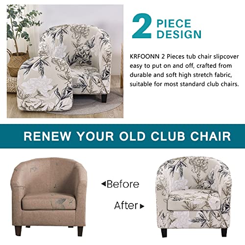 KRFOONN Club Chair Slipcover 2 Piece Stretch Printed Round Barrel Chair Covers Removable Tub Chair Slipcover with Elastic Bottom Chair Coverings Furniture Protector Cover for Living Room, A2 - color: Color A2