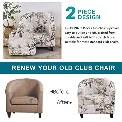 KRFOONN Club Chair Slipcover 2 Piece Stretch Printed Round Barrel Chair Covers Removable Tub Chair Slipcover with Elastic Bottom Chair Coverings Furniture Protector Cover for Living Room, A2 - color: Color A2