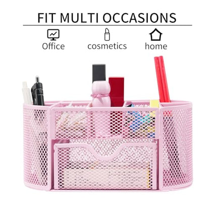 Newkita Desktop Organizer with Pencil Pen Holder and Accessories Offering 8 Compartments and 1 Drawer for Home, School and Office. (Cherry Blossom Pink) - color: pink