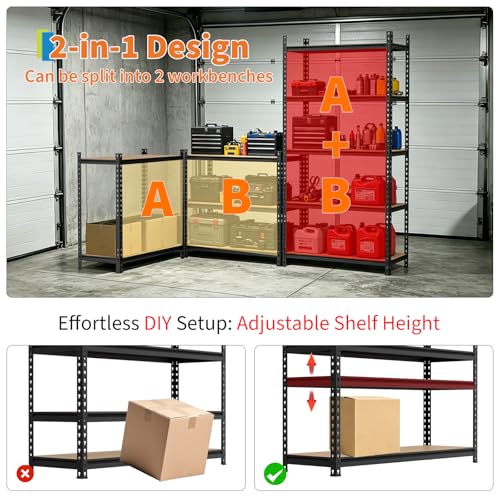 Garvee 5-Tier Heavy Duty Storage Shelving Unit, Adjustable MDF & Metal Garage Shelves, 2756 Lbs Capacity, 35.4" W x 15.7" D x 72" H, for Garage Basement Pantry - size: 72" H x 35.4" W x 15.7" D