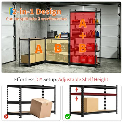 Garvee 5-Tier Heavy Duty Storage Shelving Unit, Adjustable MDF & Metal Garage Shelves, 2756 Lbs Capacity, 35.4" W x 15.7" D x 72" H, for Garage Basement Pantry - size: 72" H x 35.4" W x 15.7" D