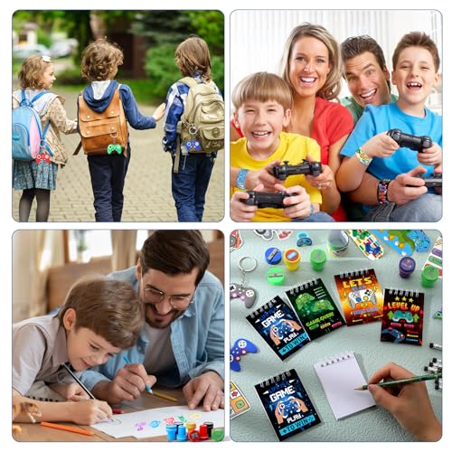 Sayglossy 331 Pcs Video Game Party Favors Set Includes Gift Bags Pencils Notebook Sharpener Slap Bracelets Rings Keychains 3D Puffy Stickers Stamper Gamer Party Favors Birthday (Classic) - style: Classic