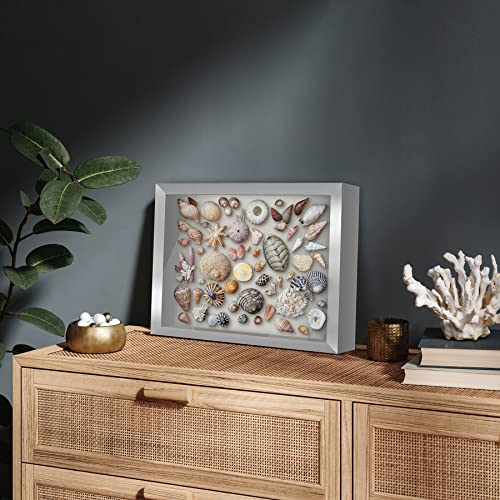 Americanflat 11x14 Shadow Box Frame with Shatter-Resistant Glass - Silhouette Collection - Large Shadow Box Display Case for Tabletop and Wall Display - Silver with Soft Felt Back - color: Silver, size: 11x14