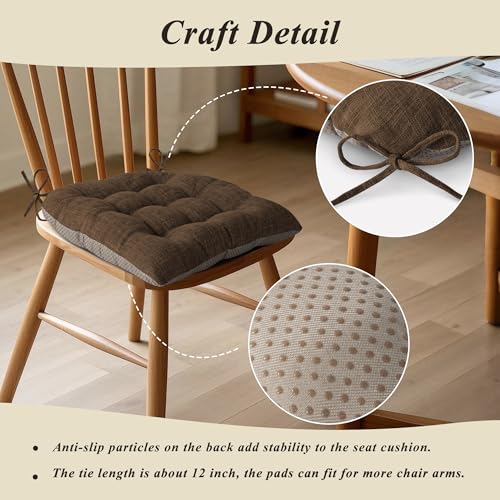 Chair Cushions for Dining Chairs Set of 4 Durable D-Shaped Seat Cushions with Non-Slip Backing Secure Ties Thick Cozy Seat Pad for Kitchen Dining Room Office(18x16.5x3in Coffee) - color: Coffee