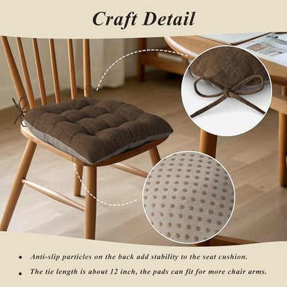 Chair Cushions for Dining Chairs Set of 4 Durable D-Shaped Seat Cushions with Non-Slip Backing Secure Ties Thick Cozy Seat Pad for Kitchen Dining Room Office(18x16.5x3in Coffee) - color: Coffee