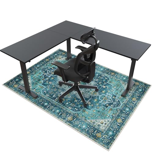 Anidaroel 46"x72" Chair Mat for Hardwood Floor/Tile Floor, Desk Chair Mat for Hard Floors, Under Desk Rug Protector for Rolling Chair, Computer Gaming Chair Mat, Low Pile Carpet Floor Mat - color: Teal/Multi, size: 46"x72"