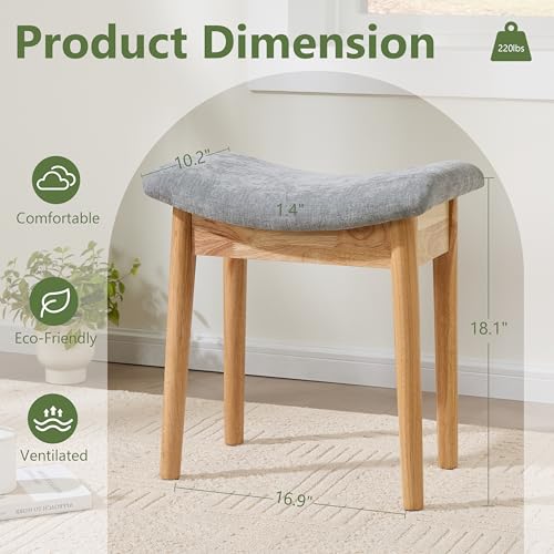 Royal Windsor Vanity Stool with Saddle Cushion, 18 Inch Makeup Vanity Chair for Living Room, Modern Foot Stool Ottoman Piano Bench,Small Upholstered Bench for Bedroom, Grey - color: 10.2"d Light Grey+wood Grain
