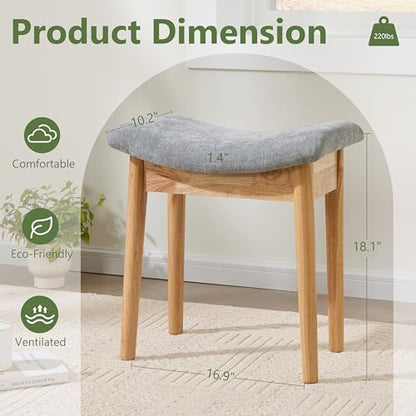 Royal Windsor Vanity Stool with Saddle Cushion, 18 Inch Makeup Vanity Chair for Living Room, Modern Foot Stool Ottoman Piano Bench,Small Upholstered Bench for Bedroom, Grey - color: 10.2"d Light Grey+wood Grain