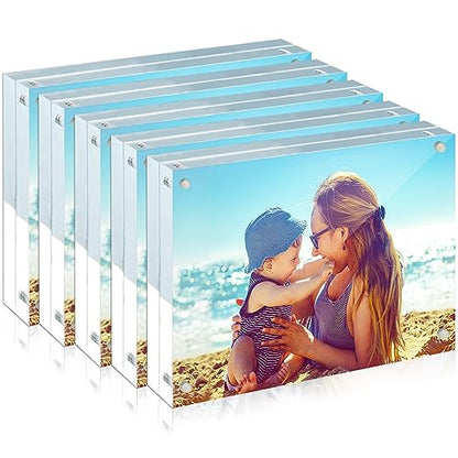 HELPLEX Acrylic Frame, 5 Pack 5x7 Acrylic Picture Frames, 24mm Thicker Frameless Clear Frame Double Sided Magnetic Frame, Free Standing Desktop Display Stand - size: 5x7(5 PACK)