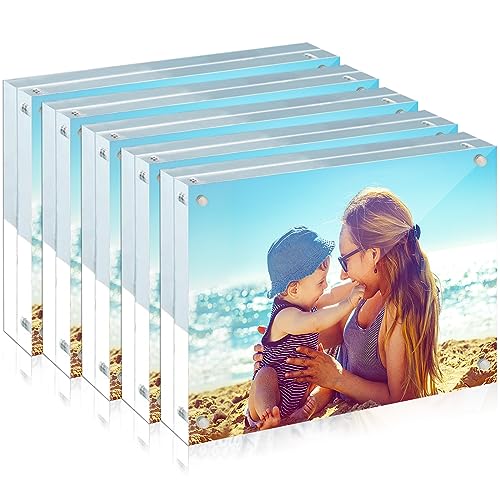 HELPLEX Acrylic Frame, 5 Pack 5x7 Acrylic Picture Frames, 24mm Thicker Frameless Clear Frame Double Sided Magnetic Frame, Free Standing Desktop Display Stand - size: 5x7(5 PACK)
