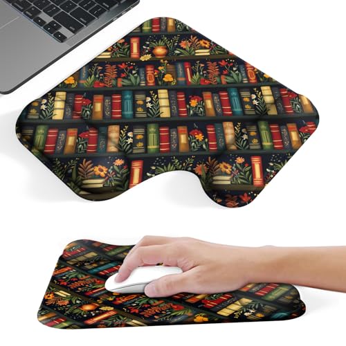 Ergonomic Mouse Pad with Gel Wrist Rest (1"& 1.2" Dual Height) - Mouse Pads Compact Mousepad Desk Mat Office, Gaming & Carpal Tunnel Relief | Non-Slip Rubber Base Vintage Bookshelf - color: Vintage Bookshelf