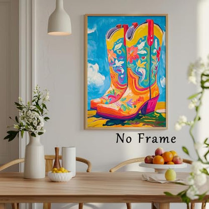 Cowgirl Boot Canvas Wall Art Trendy Western Poster Cowboy Boots Painting Preppy Aesthetic Pictures Abstract Print Cowgirl Boot Artwork Colorful Poster Western Cowboy Wall Art Prints 16x24inch No Frame - color: D1Unframed
