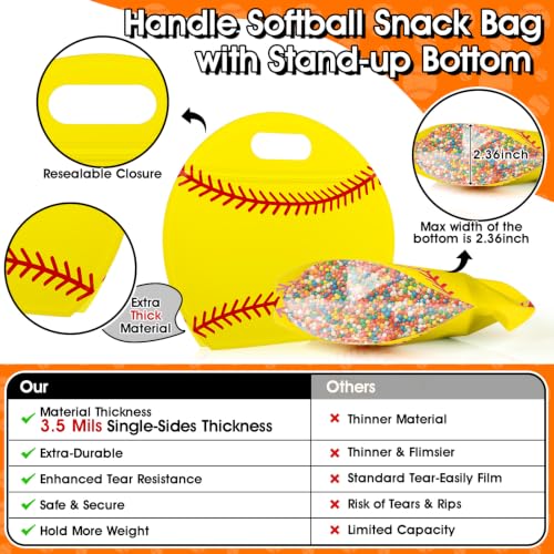 AKAIXI 24pcs 3.5Mil Thickened Softball Goodie Bags Reusable Sealed Bags | with Handle Stand-up Softball Goodie Bags for Coach Team Softball Mom, Party Favor Birthday Gifts Candy Bags Supplies - color: Softball