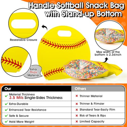 AKAIXI 24pcs 3.5Mil Thickened Softball Goodie Bags Reusable Sealed Bags | with Handle Stand-up Softball Goodie Bags for Coach Team Softball Mom, Party Favor Birthday Gifts Candy Bags Supplies - color: Softball