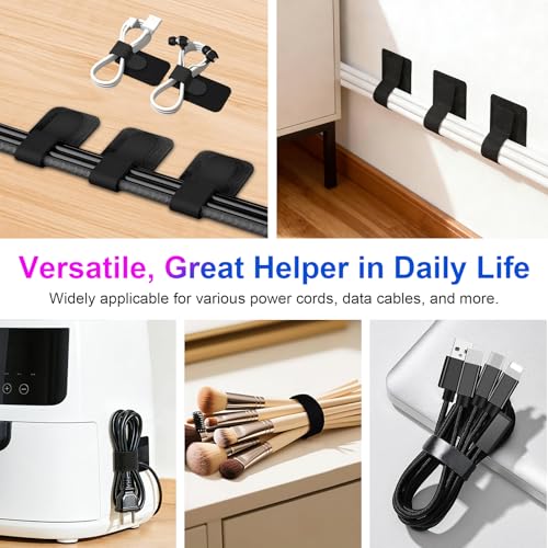 40 Set Cable Management Under Desk, Hook and Loop Cable Ties, Adhesive Strips for Cord Management Hider, Cord Organizer Clips, Computer Accessories for Desk Organization, Home Office Essentials