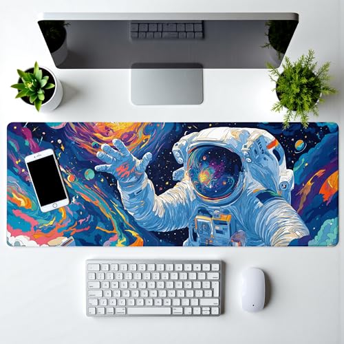 Astronaut Gaming Mouse Pad Abstract Sky Mouse Pad 31.5x11.8 Inch Texture Non-Slip Rubber Base Large Mousepad Stitched Edges Keyboard Mouse Mat Desk Pad for Office and Home - color: Astronaut