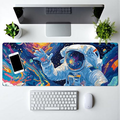 Astronaut Gaming Mouse Pad Abstract Sky Mouse Pad 31.5x11.8 Inch Texture Non-Slip Rubber Base Large Mousepad Stitched Edges Keyboard Mouse Mat Desk Pad for Office and Home - color: Astronaut
